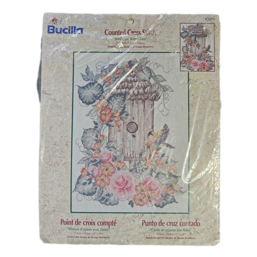 Bucilla Birdhouse With Floral Counted Cross Stitch Kit Vintage 43091 11x14